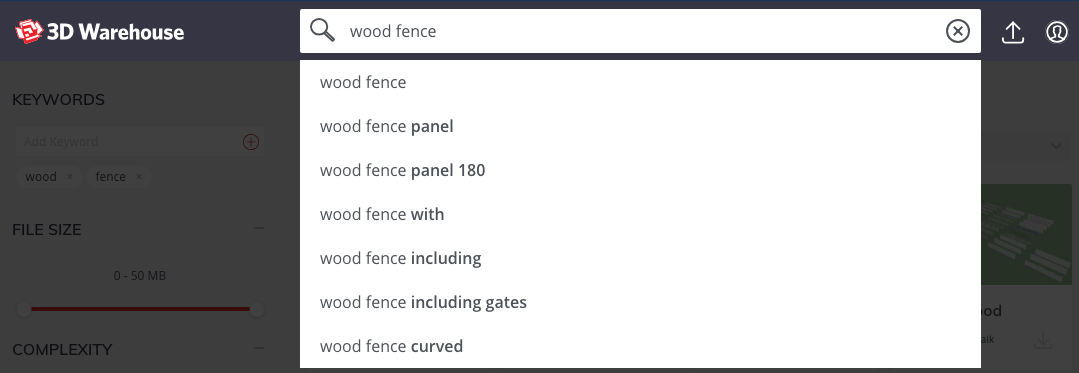 In 3D Warehouse, begin a search by typing terms into the Search box
