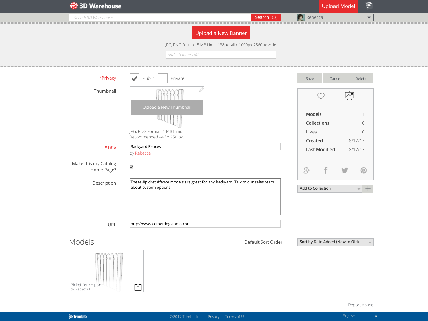 In a 3D Warehouse catalog, add a banner graphic that brands your product catalog