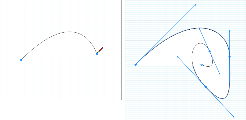 Quando você desenha uma curva no LayOut, é possível criar apenas uma ou definir um ponto para criar vários segmentos curvos.