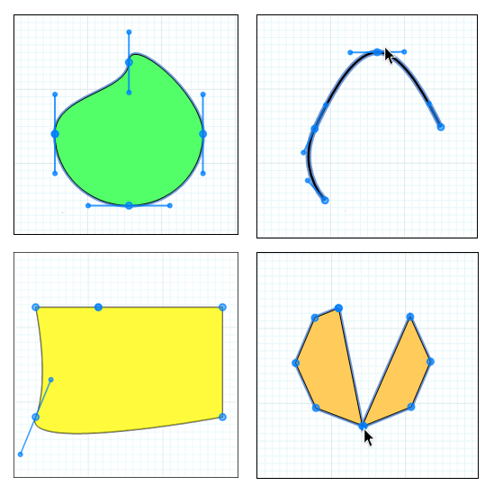 With LayOuts path editor open, you can edit paths by dragging a curvature control, moving or adding a point, or deleting a point.