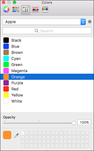 Use the drop-down list at the top of the Colors Palettes tab to select from a list of palettes.