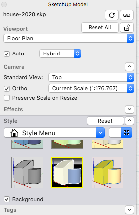 En LayOut, para mejorar la accesibilidad, aplica el estilo Color Blind (Daltónico) a una ventanilla del modelo de SketchUp.