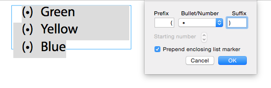 In LayOut for Mac OS X, you can customize bulleted or numbered lists in this dialog box.