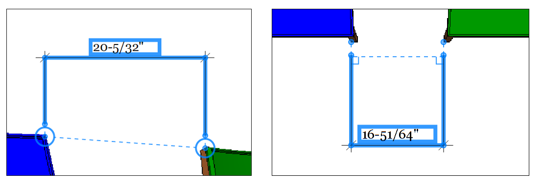 In LayOut, visual cues tell you whether a dimension marks a perspective view or an orthographic projected view