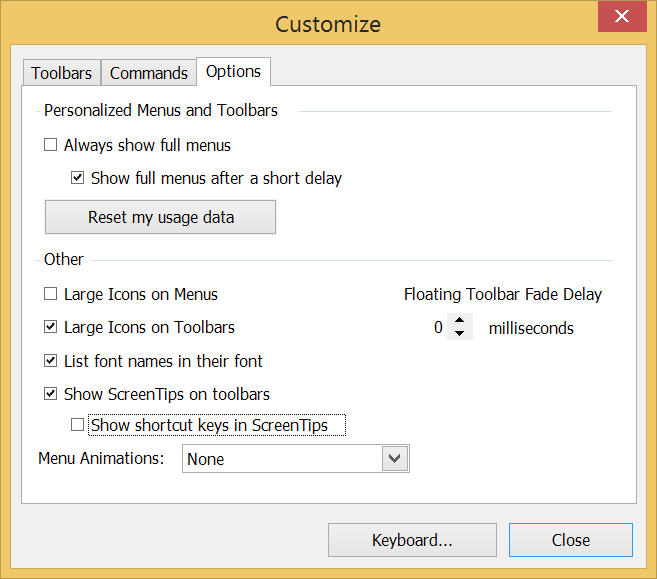 data toolbar shortcut