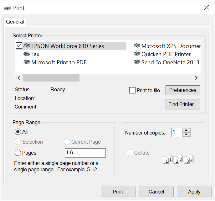 LayOuts Print dialog box for Microsoft Windows