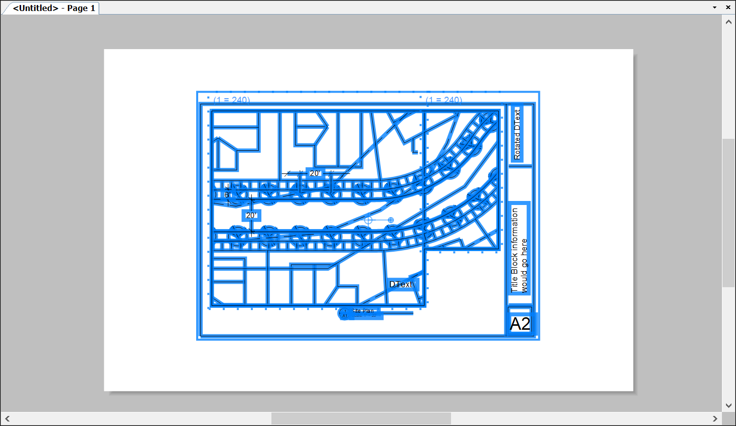 An example of CAD data imported into LayOut using the default settings for the Paper Space option