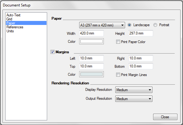 The Paper settings in the Microsoft Windows Document Setup dialog box