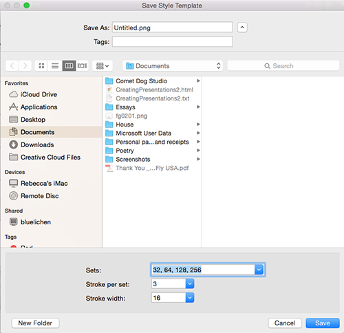 The Save Style Template dialog box in Mac OS X