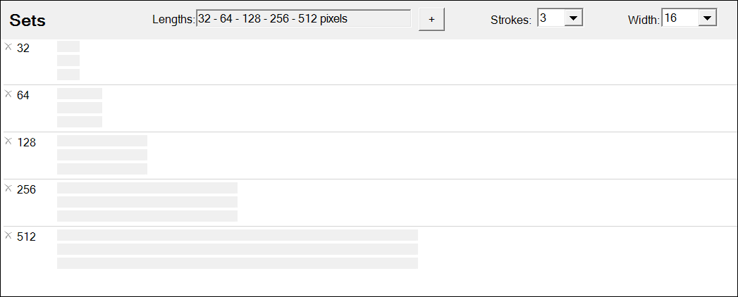 Style Builders default Sets pane has 5 sets with empty gray boxes for 3 strokes per set