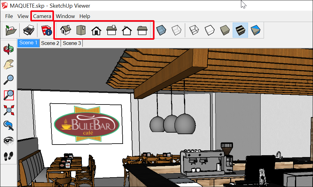 The SketchUp Desktop Viewer standard view tools are at the top of the interface