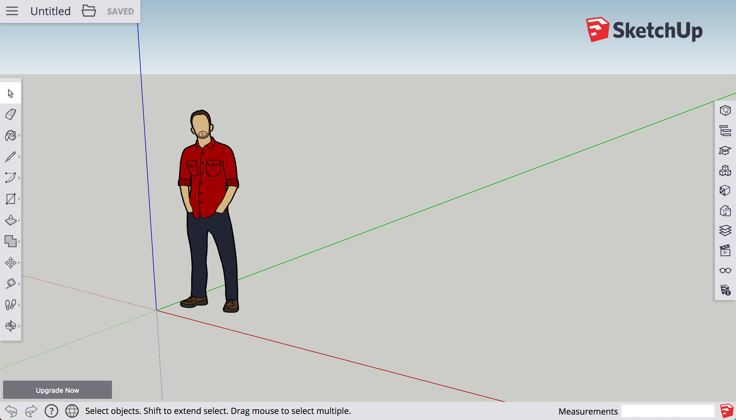 The SketchUp for Web interface offers drawing tools and features similar to SketchUp Pro
