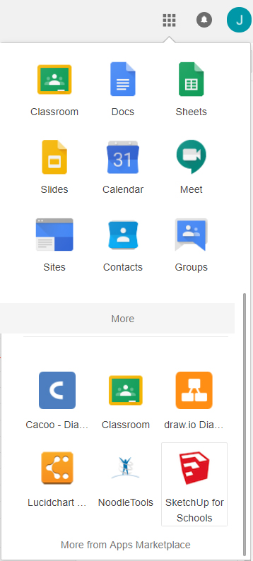 To launch SketchUp for Schools, click the icon in your Google navigation menu