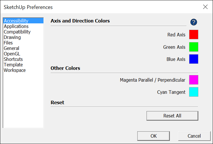 SketchUp enables people who experience color blindness to change the axis and inference colors
