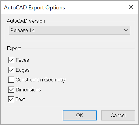 Volby exportu 3D souboru CAD z aplikace SketchUp pro Microsoft Windows