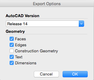 Opciones para exportar un archivo CAD en 3D desde SketchUp para Mac OS X