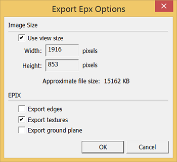SketchUps Export EPX Options dialog box for EPix files in Microsoft Windows