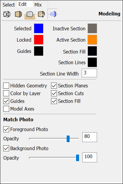In SketchUp you can change the colors of modeling cues and choose what items appear on-screen