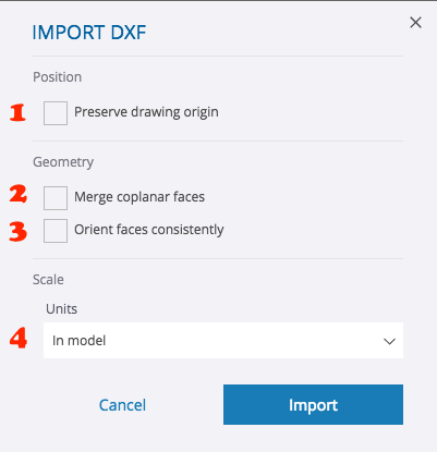 Opcje importu plików CAD programu SketchUp for Web