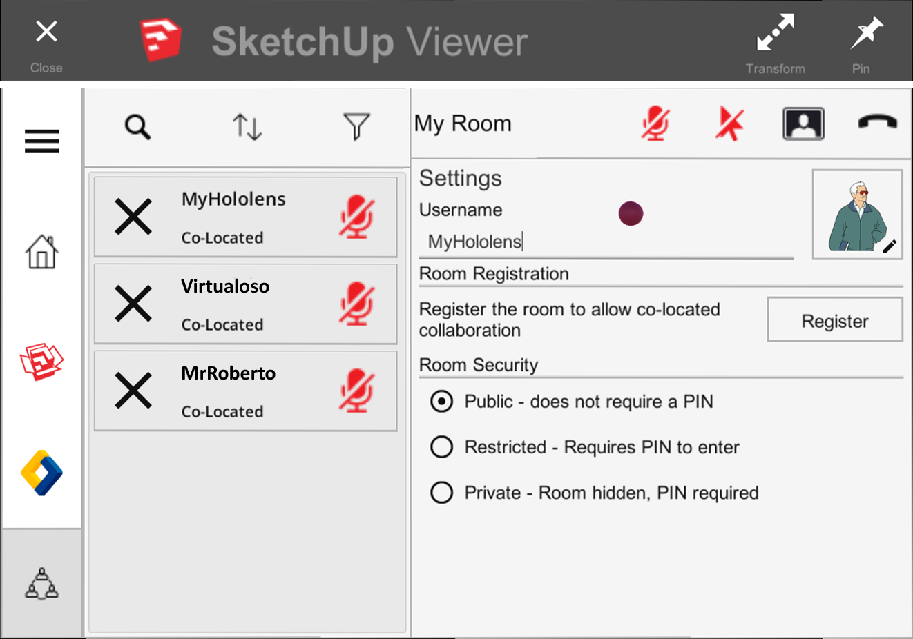 You can join a public or private collaboration room in SketchUp Viewer for HoloLens
